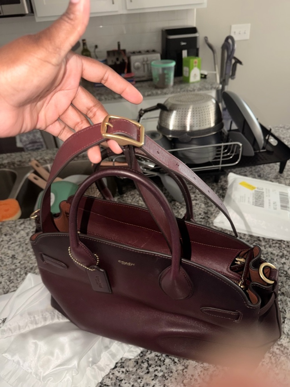 Coach Burgundy Leather Satchel with Gold Hardware